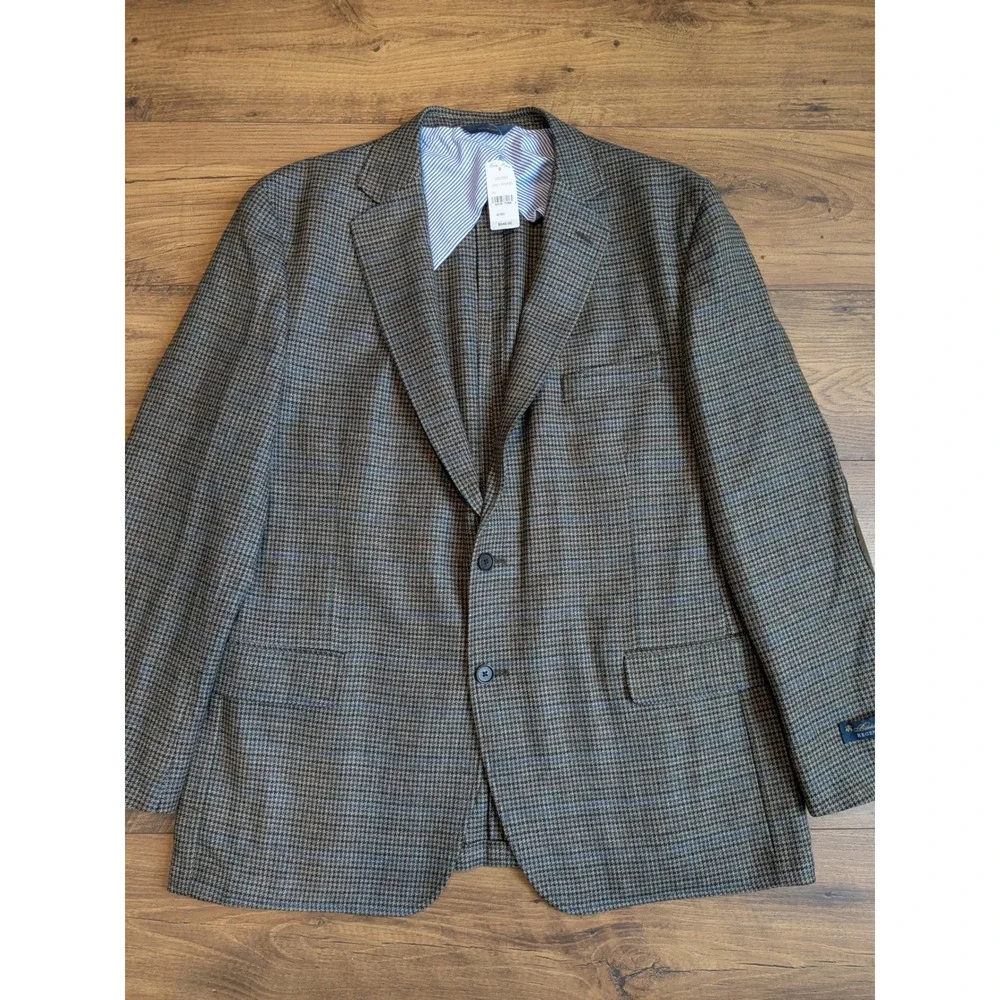 NWT Brooks Brothers Regent Fit Houndstooth Blazer Mens 48R‎ Tweed Elbow Patches